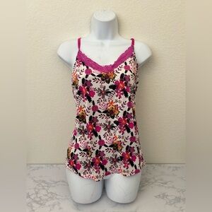 DAISY FUENTES Women’s Silk Top Lace Cami Size L Floral Pink Adjustable
